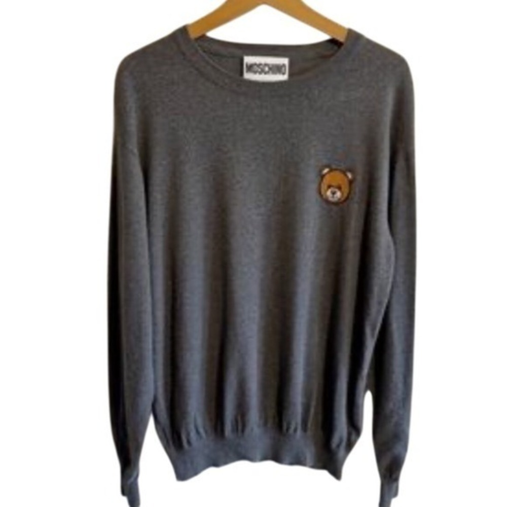 Moschino‎ Couture Gray Teddy Bear Logo Cotton Sweater Mens US Size 40 (C)